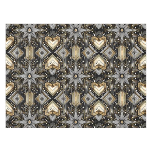Elegant zwart en goud Art Deco sterpatroon Tafelkleed (Voorkant (Horizontaal))