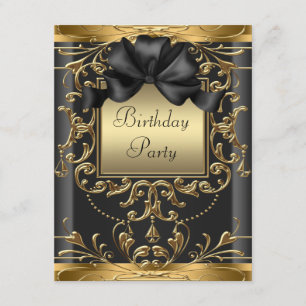 Elegant zwart en goud art deco verjaardagsfeestje kaart