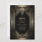 Elegant Zwart en Goud Art Deco Vrijgezellenfeest Kaart (Voorkant)