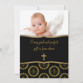 Elegant zwart en goud Baby foto doop Kaart (Voorkant)