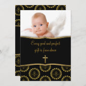 Elegant zwart en goud Baby foto doop Kaart (Voorkant / Achterkant)