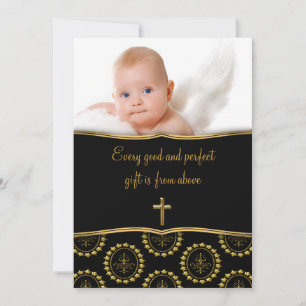 Elegant zwart en goud Baby foto doop Kaart