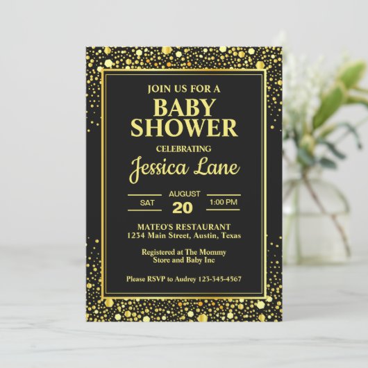 Elegant Zwart en Goud Baby shower Kaart (Staand voorkant)