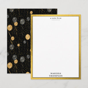 Elegant zwart en goud ballonnen feest notitiekaartje
