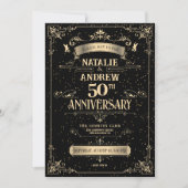 Elegant zwart en goud barok 50e Jubileum Kaart (Voorkant)