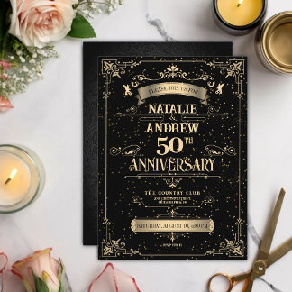 Elegant zwart en goud barok 50e Jubileum Kaart