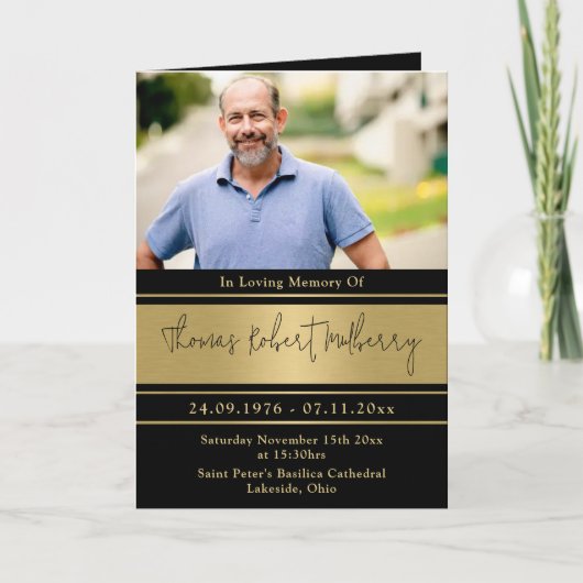 Elegant zwart en goud begrafenisprogramma Sjabloon (Voorkant)