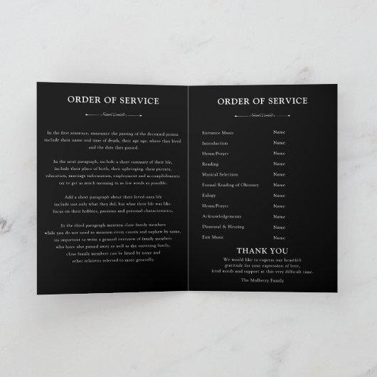 Elegant zwart en goud begrafenisprogramma Sjabloon (Binnen)