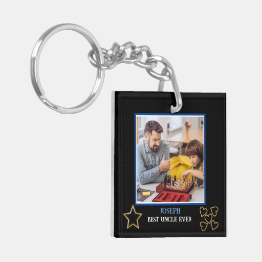 Elegant zwart en goud beste oom ooit foto sleutelhanger (Voorkant Links)
