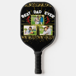 Elegant zwart en goud beste vader ooit familiefoto pickleball paddle