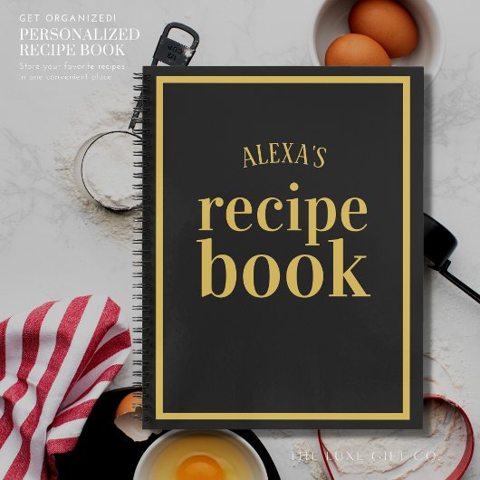 Elegant Zwart en Goud Blank Recept Boek met Naam