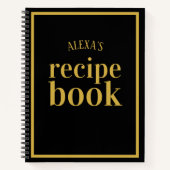 Elegant Zwart en Goud Blank Recept Boek met Naam (Voorkant)