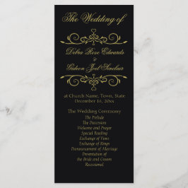 Elegant zwart en goud bloeien bruiloft programma programmakaart