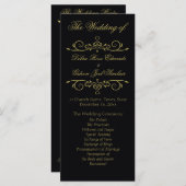 Elegant zwart en goud bloeien bruiloft programma programmakaart (Voorkant / Achterkant)