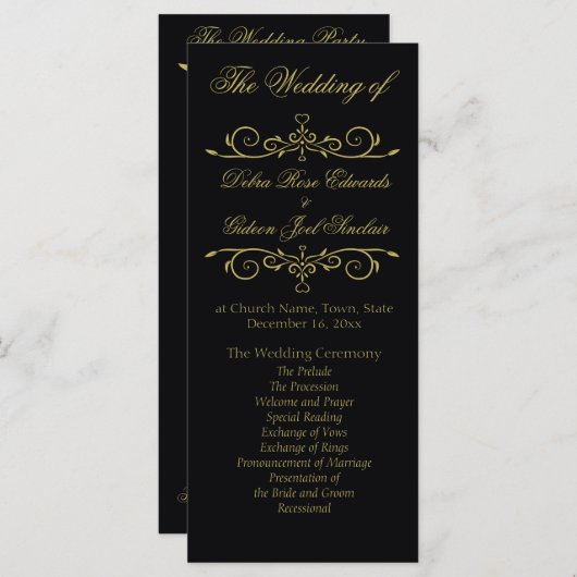 Elegant zwart en goud bloeien bruiloft programma programmakaart