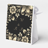 Elegant Zwart en Goud Bloemen Bruiloft Bedankdoosjes (Achterkant)