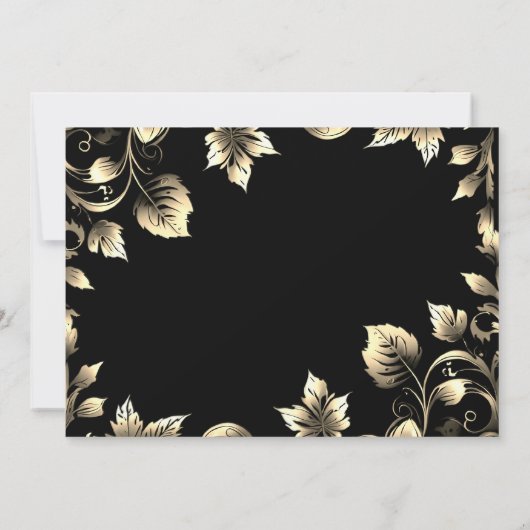 Elegant Zwart en Goud Bloemen Bruiloft Bedankkaart (Achterkant)