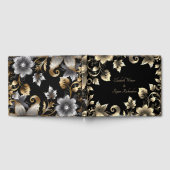 Elegant Zwart en Goud Bloemen Bruiloft Gastenboek (Volledig)