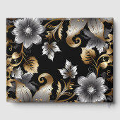 Elegant Zwart en Goud Bloemen Bruiloft Gastenboek (Achterkant)