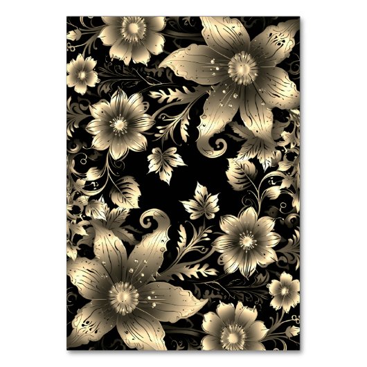 Elegant Zwart en Goud Bloemen Bruiloft Kaart (Achterkant)