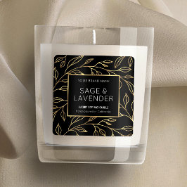 Elegant zwart en goud Bloemen Chic Product Jar Lab Vierkante Sticker