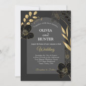 Elegant Zwart en Goud Bloemen Foto Trouwkaart Save The Date (Voorkant)