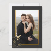 Elegant Zwart en Goud Bloemen Foto Trouwkaart Save The Date (Achterkant)