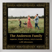 Elegant  Zwart en Goud Bloemen Lijst Foto Poster (Voorkant)