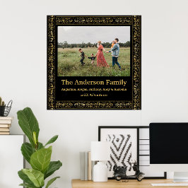 Elegant Zwart en Goud Bloemen Lijst Foto Poster