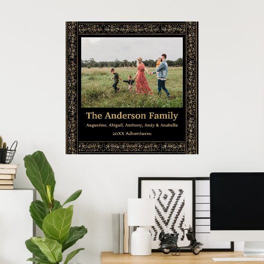 Elegant  Zwart en Goud Bloemen Lijst Foto Poster (Thuiskantoor)