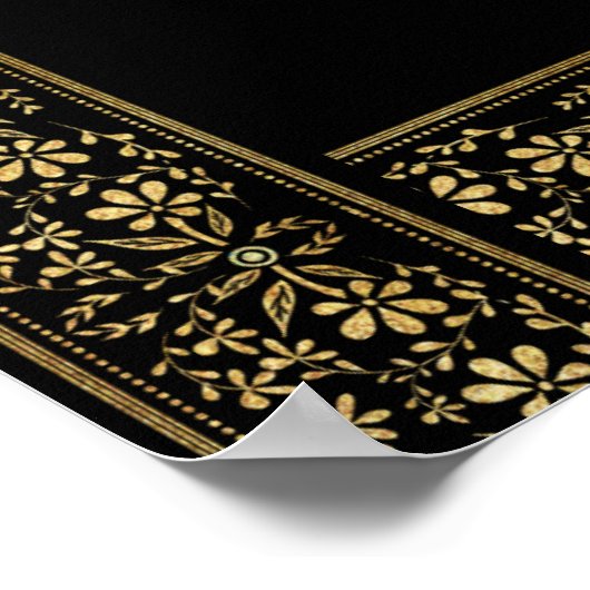 Elegant  Zwart en Goud Bloemen Lijst Foto Poster (Hoek)