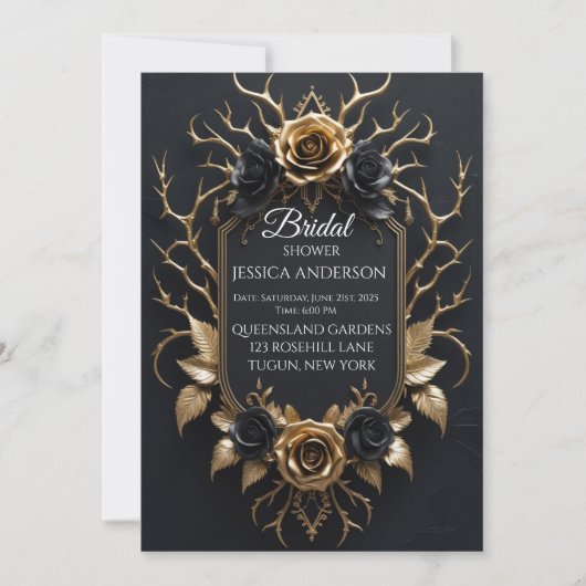 Elegant zwart en goud bloemen luxe ontwerp kaart (Voorkant)