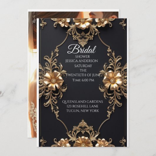 Elegant zwart en goud bloemen luxe ontwerp kaart (Voorkant / Achterkant)