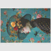 Elegant Zwart en Goud Bloemen Vogelkooi Pet Tissuepapier (Voorkant)