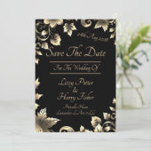 Elegant zwart en goud bloemenassortiment Bespaar d Save The Date (Staand voorkant)