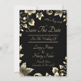 Elegant zwart en goud bloemenassortiment Bespaar d Save The Date