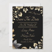Elegant zwart en goud bloemenassortiment save the date (Voorkant)