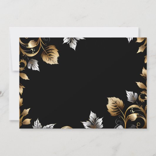 Elegant zwart en goud bloemenassortiment save the date (Achterkant)