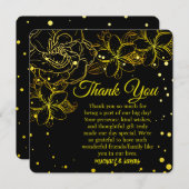 Elegant zwart en goud bloemenbruiloft Jubileum Bedankkaart (Voorkant / Achterkant)