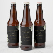 Elegant zwart en goud bloemengroen bruiloft bier etiket (Flessen)