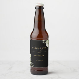 Elegant zwart en goud bloemengroen bruiloft bier etiket