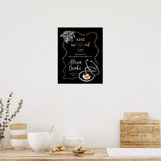 Elegant Zwart en Goud Bow Nurse Afstuderen Poster (Keuken)