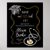 Elegant Zwart en Goud Bow Nurse Afstuderen Poster (Voorkant)