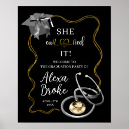 Elegant Zwart en Goud Bow Nurse Afstuderen Poster
