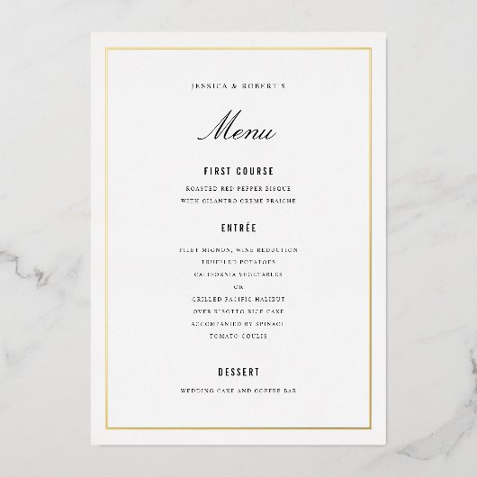 Elegant zwart en goud bruiloft diner Menu Kaart (Voorkant)