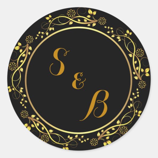 Elegant Zwart en Goud Bruiloft Uitnodiging Sticker (Voorkant)