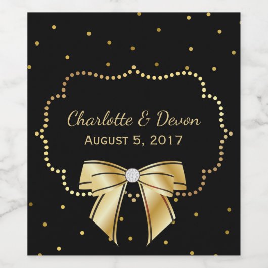 Elegant Zwart en Goud Bruiloft Wijn Label Wijn Etiket (Enkel label)