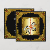 Elegant zwart en goud carrousel paard kaart (Voorkant / Achterkant)