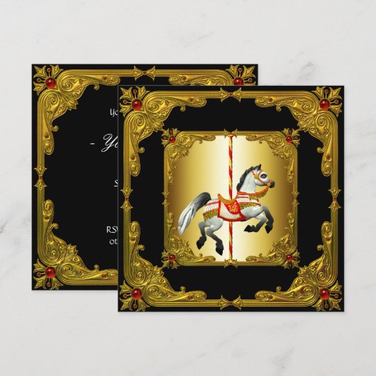 Elegant zwart en goud carrousel paard kaart (Voorkant / Achterkant)