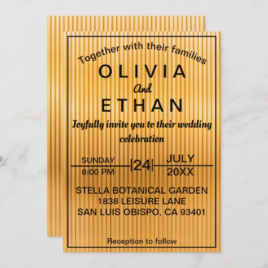 Elegant zwart en goud classy chique bruiloft kaart (Voorkant / Achterkant)